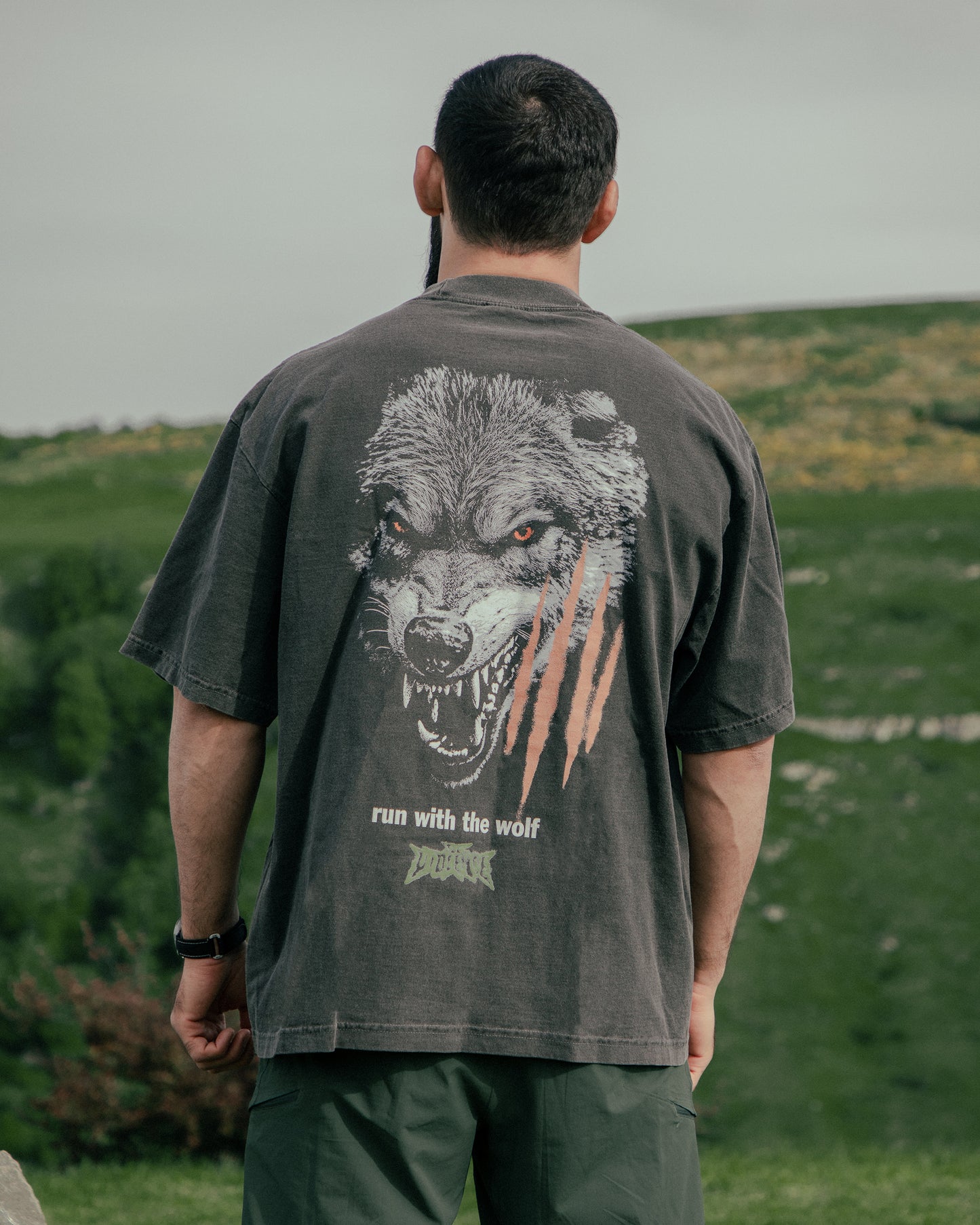 Run with the Wolf "Premium" Tee in Garment-Dyed Shadow
